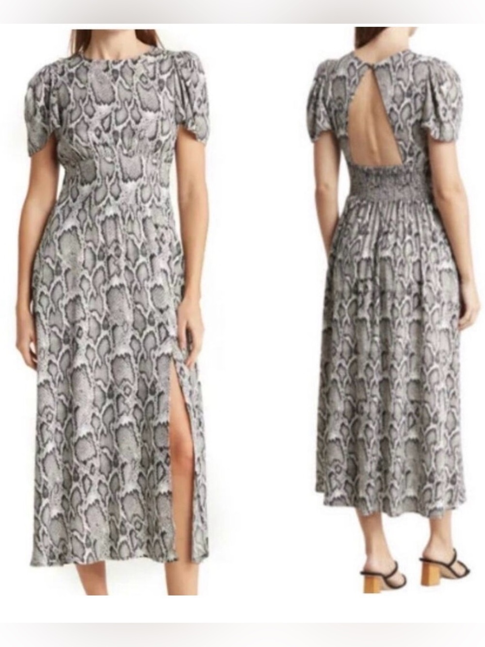 AFRM Jamie Print Open Back Short Sleeve Dress SNAKE print Size Small
